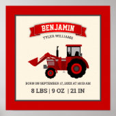 Geboortestatistieken Baby met Rode Boerentractor Poster (Voorkant)