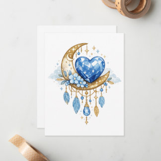 Geboortesteen Juni Maan Hart Boho Blauwe Edelsteen Notitiekaartje