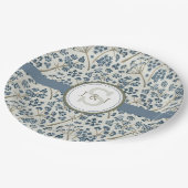 Geborduurd Blauw Bloemenschilderwerk Papieren Bordje (Gekanteld)