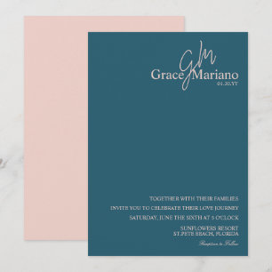 Geborduurd Blauw Roze Script Logo Trouw Kaart