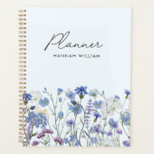 Geborduurd Blauw Waterverf Wildbloemenveld Planner (Voorkant)