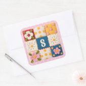Geborduurd Bloem Lapjesdeken Monogram Vierkante Sticker (Envelop)