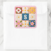 Geborduurd Bloem Lapjesdeken Monogram Vierkante Sticker (Tas)