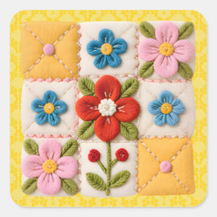 Geborduurd Bloem Patchwork Dekbed Vierkante Sticker