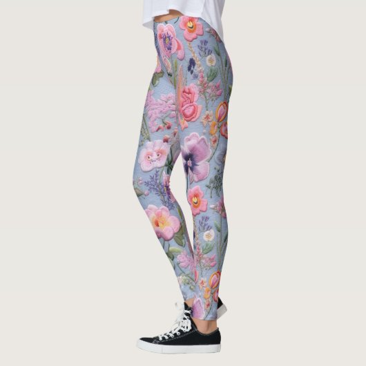 Geborduurd bloemennaadloos patroon leggings (Links)
