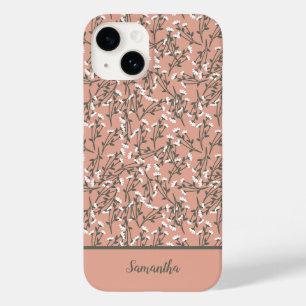 Geborduurd Boho Koraal Perzik Groen Wit Bloemmotie Case-Mate iPhone 14 Hoesje