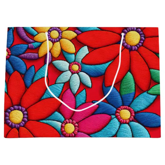 Geborduurd Daisy Design Groot Cadeauzakje (Voorkant)