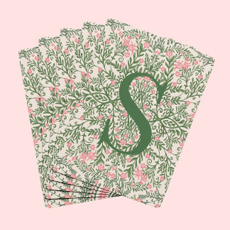 Geborduurd groen & roze bloempatroon kaartspel  pokerkaarten