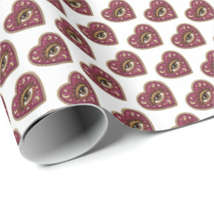 Geborduurd Hart Cadeaupapier