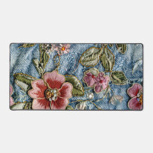 Geborduurd juweel bloemendenim textuur