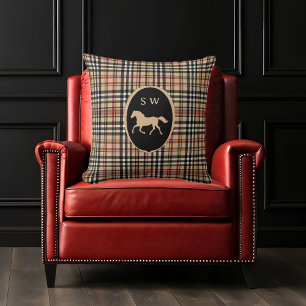 Geborduurd Klassiek Tartan Schotlandruit Paard Mok Kussen
