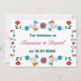 Geborduurd Kleurrijk Bloemen Ontwerp Wedding Kaart