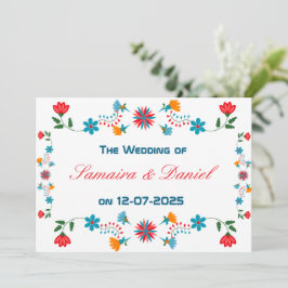 Geborduurd Kleurrijk Bloemen Ontwerp Wedding Kaart