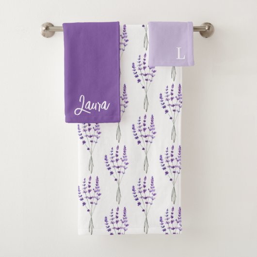 Geborduurd lavendel handdoeken set (Insitu)