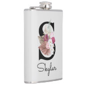 Geborduurd Roze Boho Bloem Initial S Heupfles (Rechts)