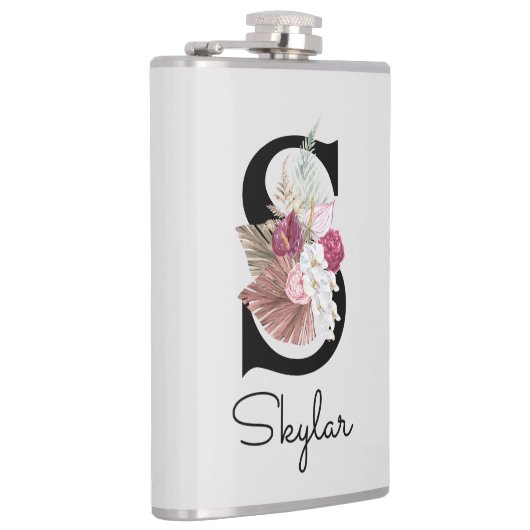 Geborduurd Roze Boho Bloem Initial S Heupfles (Rechts)