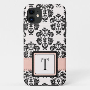 Geborduurd Roze Zwart Damast iPhone 11 Hoesje