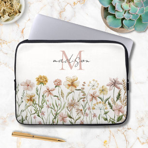 Geborduurd Waterverf Wildbloemenweide Bloemig Laptop Sleeve