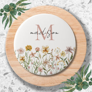 Geborduurd Waterverf Wildbloemenweide Bloemig Ronde Button 7,6 Cm