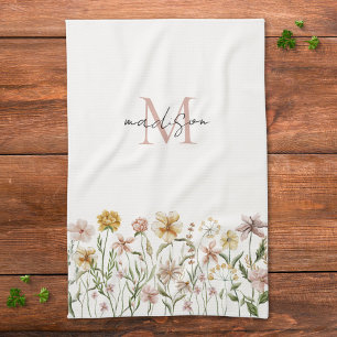 Geborduurd Waterverf Wildbloemenweide Bloemig Theedoek