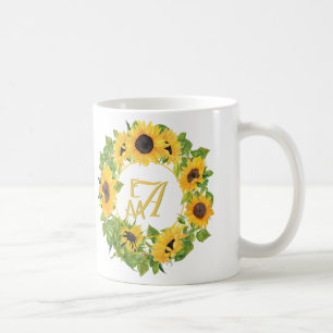 Geborduurd zonnebloemenpatroon decoratief koffiemok
