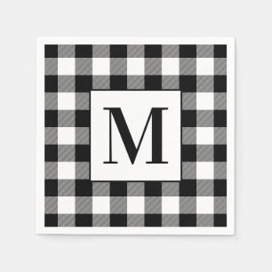 Geborduurd zwart-wit Buffalo Plaid Servet