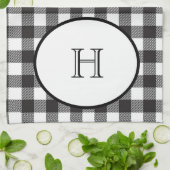 Geborduurd Zwart Wit Buffalo Plaid Theedoek (Gevouwen)