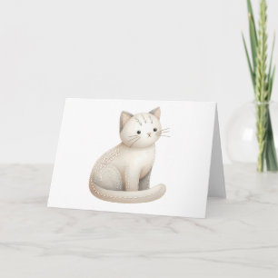 Geborduurde Beige Kitty Cat Boho Blank Kaart