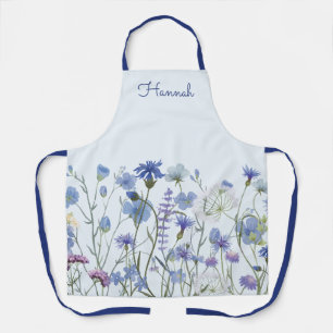 Geborduurde Blauwe Aquarel Wilde Bloemenwei Schort