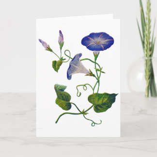 Geborduurde Blauwe Morgen Glories Kaart