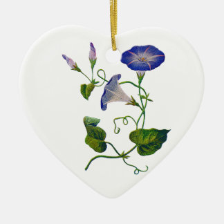 Geborduurde Blauwe Morning Glories Keramisch Ornament