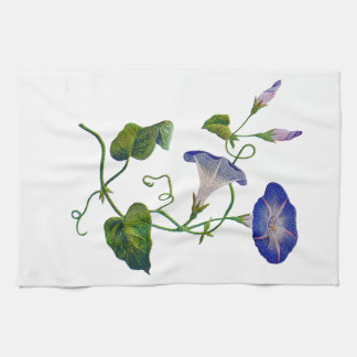 Geborduurde Blauwe Morning Glories Theedoek