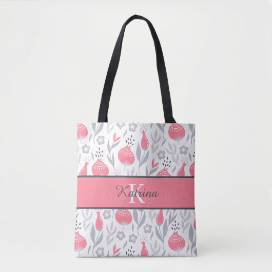 Geborduurde Bloem Tote Tas (Voorkant)