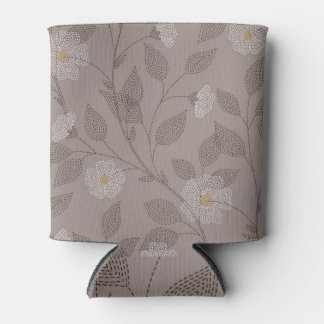 Geborduurde bloemen en bladeren, naadloos design. blikjeskoeler