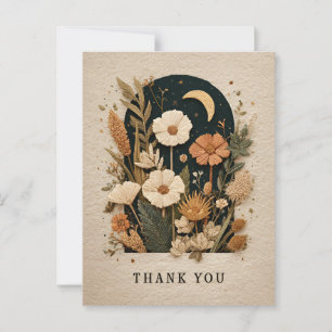 Geborduurde bloemen met maan bedankkaart briefkaart