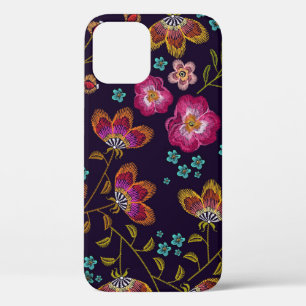 Geborduurde bloemen: mode naadloos patroon iPhone 12 hoesje