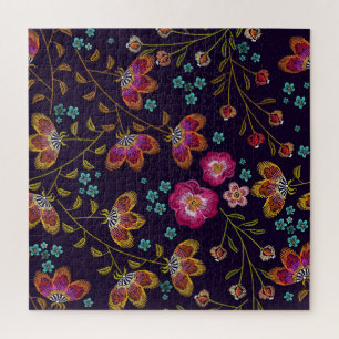 Geborduurde bloemen: mode naadloos patroon legpuzzel