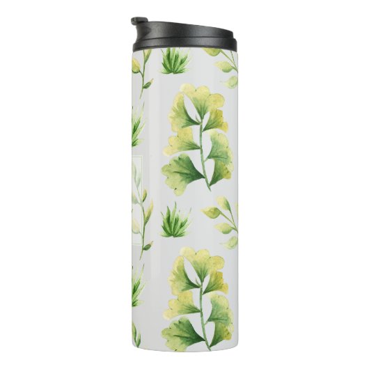 Geborduurde botanische bladeren waterverf groene d thermosbeker (Geroteerd rechts)