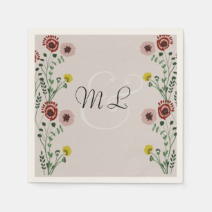 Geborduurde bruiloft botanische bloemengroen servet
