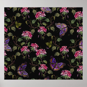 Geborduurde Datura bloemen: botanische kunst Poster