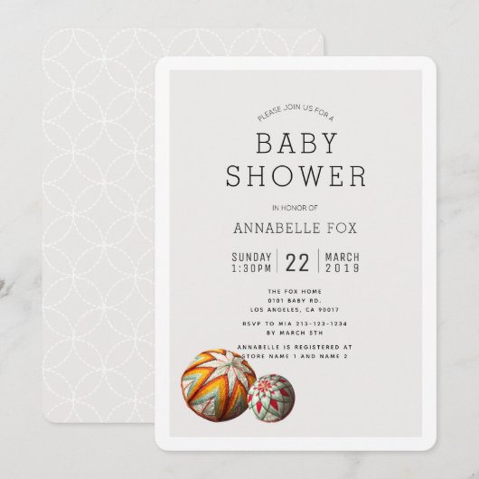 Geborduurde draadballen Baby shower Uitnodiging (Voorkant / Achterkant)