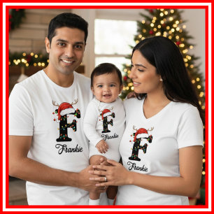 Geborduurde Familie Kerst Antilopen Santa Hoed T-shirt