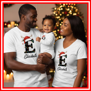 Geborduurde Familie Kerst Antilopen Santa Hoed T-shirt