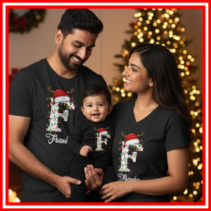 Geborduurde Familie Kerst Antilopen Santa Hoed T-shirt