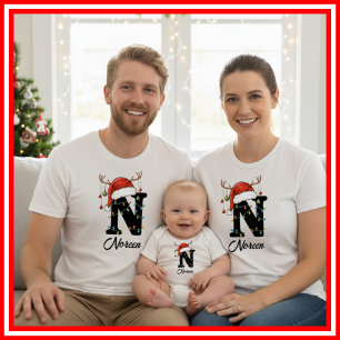 Geborduurde Familie Kerst Antilopen Santa Hoed T-shirt