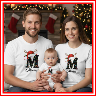 Geborduurde Familie Kerst Antilopen Santa Hoed T-shirt