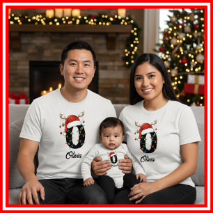 Geborduurde Familie Kerst Antilopen Santa Hoed T-shirt