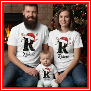 Geborduurde Familie Kerst Antilopen Santa Hoed T-shirt