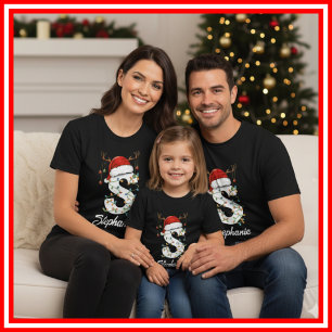 Geborduurde Familie Kerst Antilopen Santa Hoed T-shirt