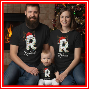 Geborduurde Familie Kerst Antilopen Santa Hoed T-shirt